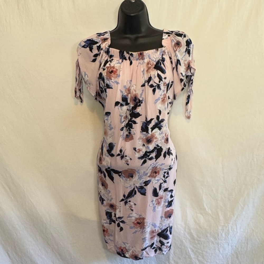 D-146 One Clothing‎ Pink & Blue Floral Short Sleeve MIDI Dress Size S
